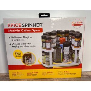 Spice Spinner Dual-Spin Lazy Susan Organizer With Adjustable 2-Tier Design For K